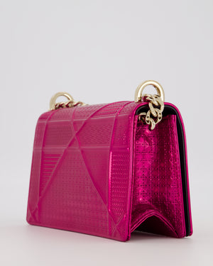 Christian Dior Pink Metallic Small Diorama Flap Bag in Leather with Gold Hardware