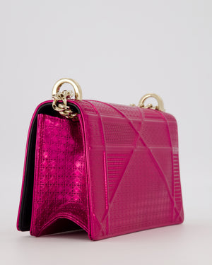 Christian Dior Pink Metallic Small Diorama Flap Bag in Leather with Gold Hardware