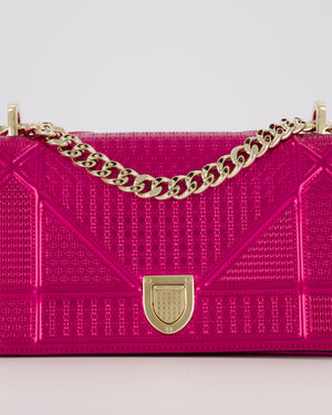 Christian Dior Pink Metallic Small Diorama Flap Bag in Leather with Gold Hardware