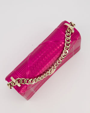 Christian Dior Pink Metallic Small Diorama Flap Bag in Leather with Gold Hardware