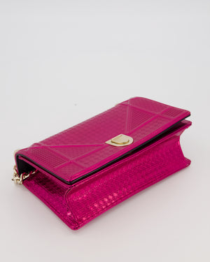 Christian Dior Pink Metallic Small Diorama Flap Bag in Leather with Gold Hardware