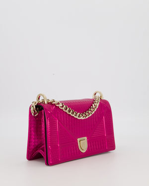 Christian Dior Pink Metallic Small Diorama Flap Bag in Leather with Gold Hardware
