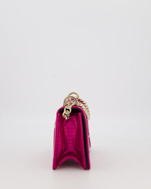 Christian Dior Pink Metallic Small Diorama Flap Bag in Leather with Gold Hardware
