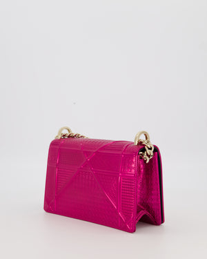 Christian Dior Pink Metallic Small Diorama Flap Bag in Leather with Gold Hardware