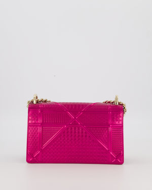 Christian Dior Pink Metallic Small Diorama Flap Bag in Leather with Gold Hardware