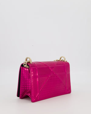 Christian Dior Pink Metallic Small Diorama Flap Bag in Leather with Gold Hardware