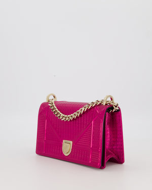 Christian Dior Pink Metallic Small Diorama Flap Bag in Leather with Gold Hardware