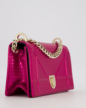 Christian Dior Pink Metallic Small Diorama Flap Bag in Leather with Gold Hardware