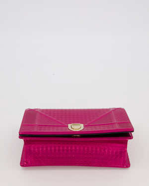 Christian Dior Pink Metallic Small Diorama Flap Bag in Leather with Gold Hardware