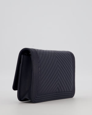 Chanel Navy Boy Wallet on Chain Bag in Chevron Lambskin Leather with Silver Hardware