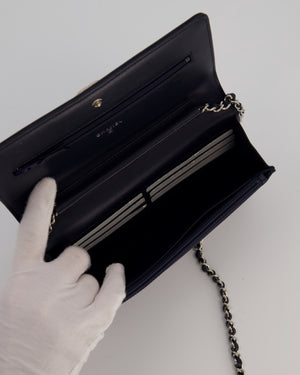 Chanel Navy Boy Wallet on Chain Bag in Chevron Lambskin Leather with Silver Hardware