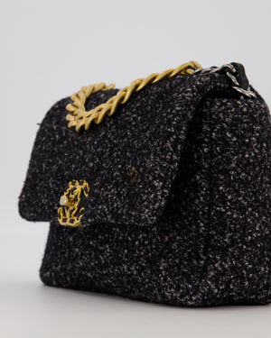 Chanel 19 Black and Grey Small Flap Bag in Tweed with Tricolour Hardware