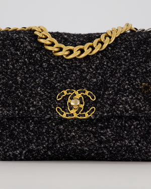 Chanel 19 Black and Grey Small Flap Bag in Tweed with Tricolour Hardware
