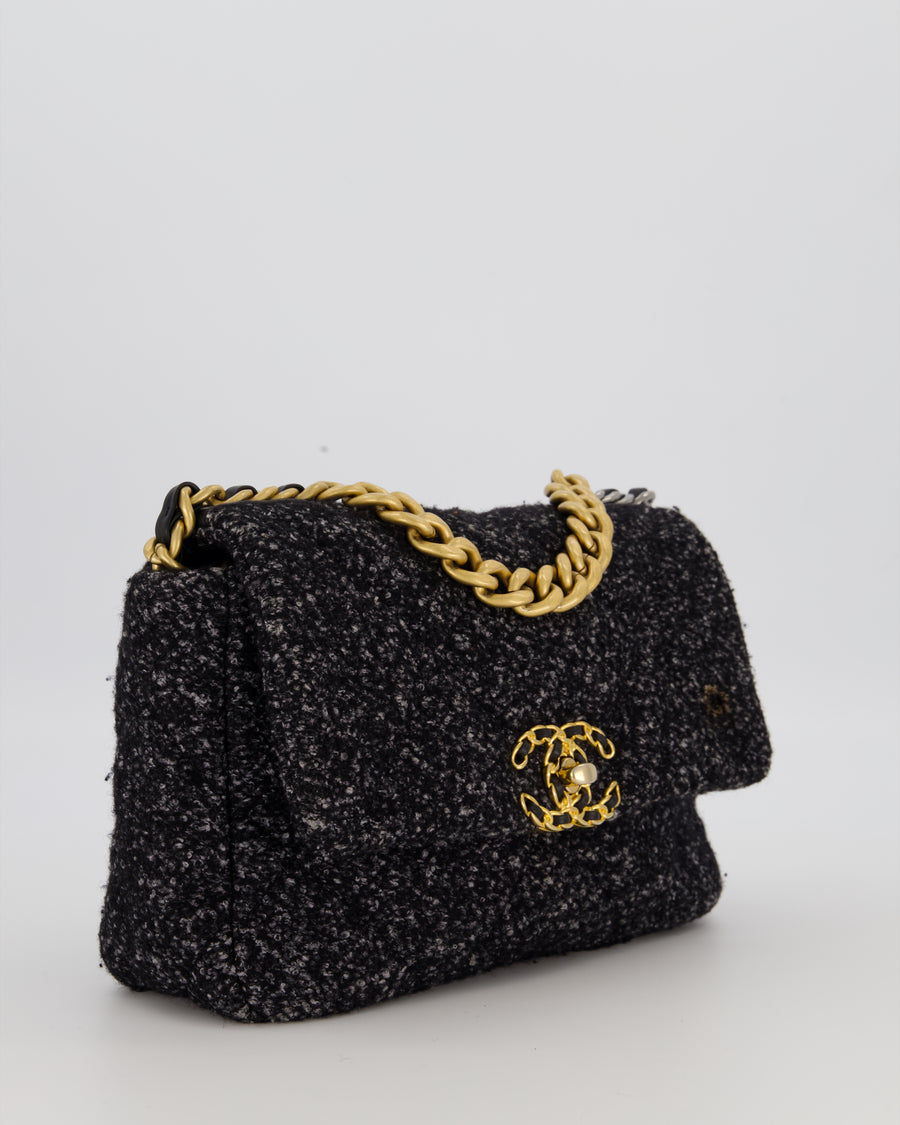 Chanel 19 Black and Grey Small Flap Bag in Tweed with Tricolour Hardware