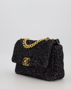Chanel 19 Black and Grey Small Flap Bag in Tweed with Tricolour Hardware