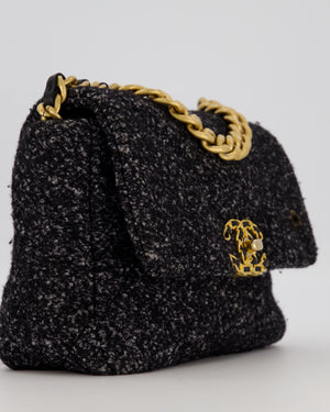 Chanel 19 Black and Grey Small Flap Bag in Tweed with Tricolour Hardware