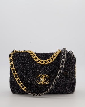 Chanel 19 Black and Grey Small Flap Bag in Tweed with Tricolour Hardware