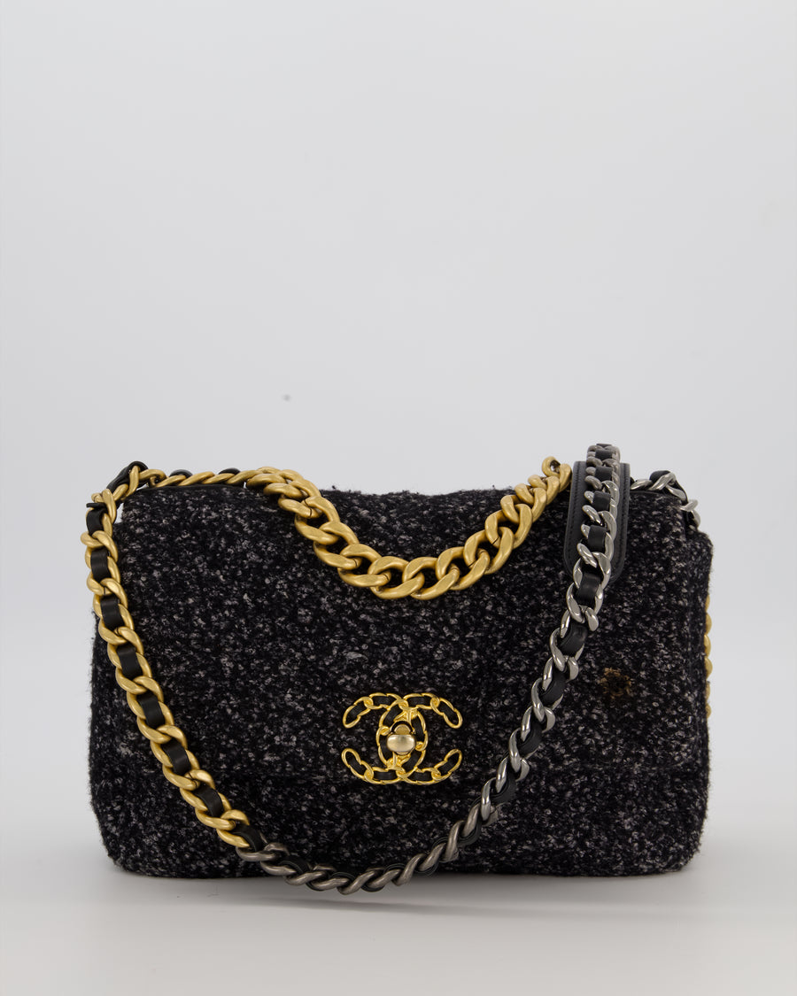 Chanel 19 Black and Grey Small Flap Bag in Tweed with Tricolour Hardware