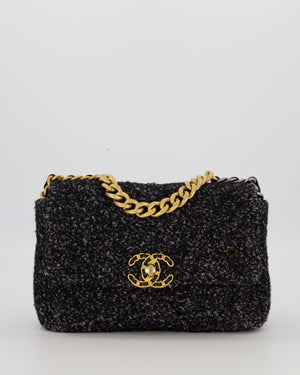Chanel 19 Black and Grey Small Flap Bag in Tweed with Tricolour Hardware