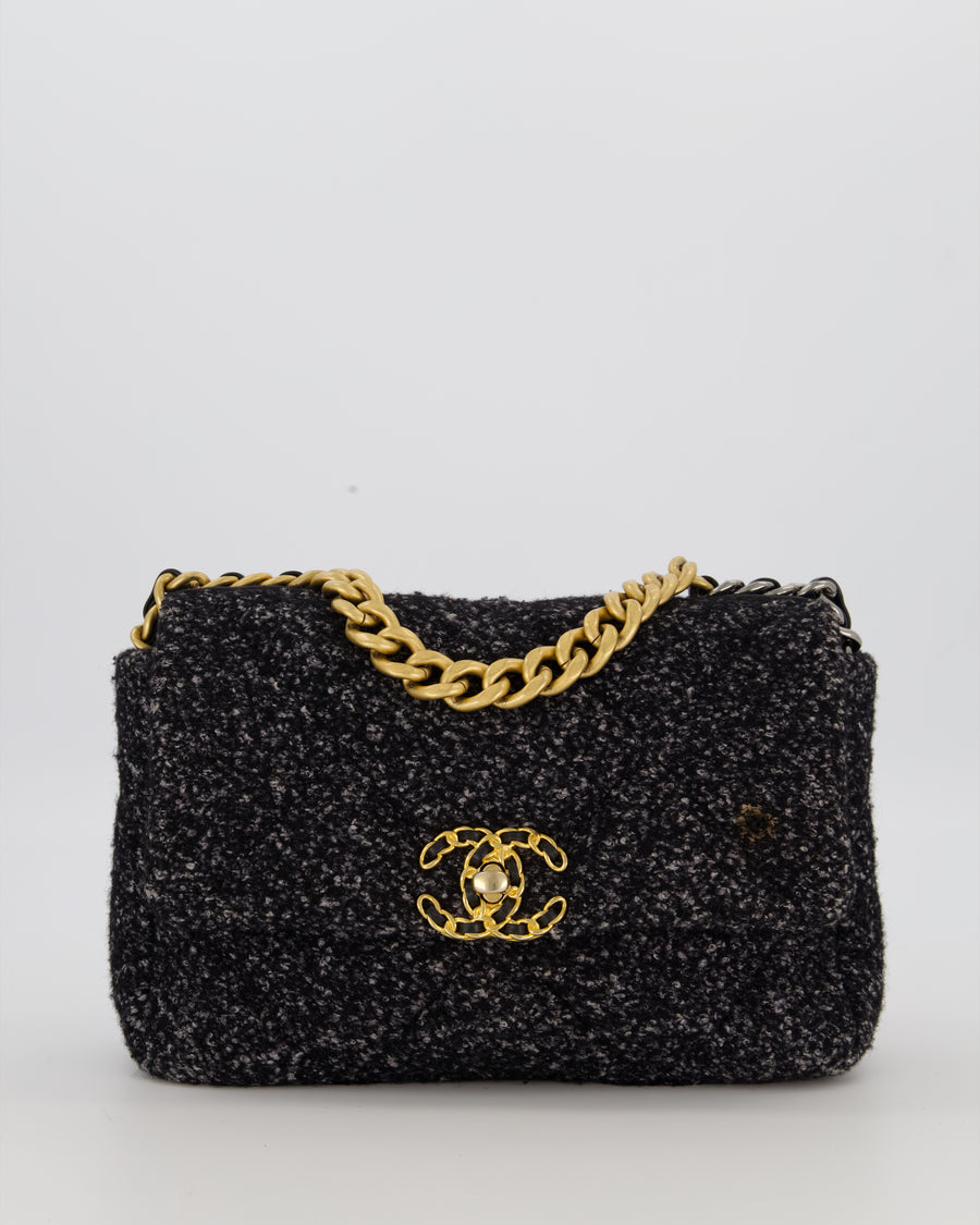 Chanel 19 Black and Grey Small Flap Bag in Tweed with Tricolour Hardware