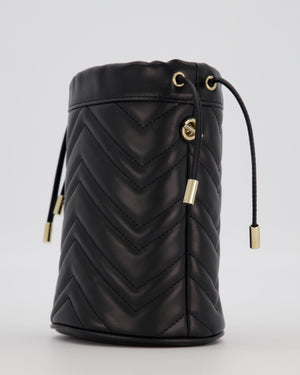 Gucci Black Calfskin GG Matelasse Marmont Mini Bucket Bag with Light Gold Hardware