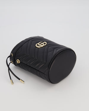 Gucci Black Calfskin GG Matelasse Marmont Mini Bucket Bag with Light Gold Hardware