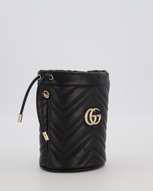 Gucci Black Calfskin GG Matelasse Marmont Mini Bucket Bag with Light Gold Hardware