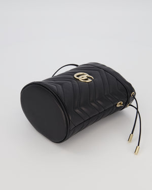 Gucci Black Calfskin GG Matelasse Marmont Mini Bucket Bag with Light Gold Hardware