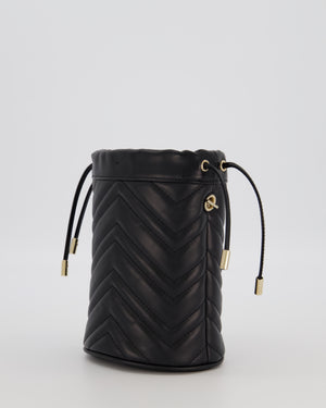 Gucci Black Calfskin GG Matelasse Marmont Mini Bucket Bag with Light Gold Hardware