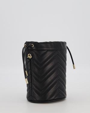 Gucci Black Calfskin GG Matelasse Marmont Mini Bucket Bag with Light Gold Hardware