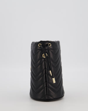 Gucci Black Calfskin GG Matelasse Marmont Mini Bucket Bag with Light Gold Hardware