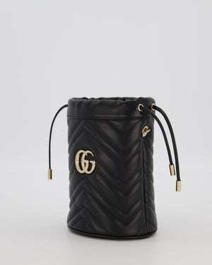 Gucci Black Calfskin GG Matelasse Marmont Mini Bucket Bag with Light Gold Hardware