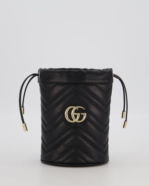 Gucci Black Calfskin GG Matelasse Marmont Mini Bucket Bag with Light Gold Hardware