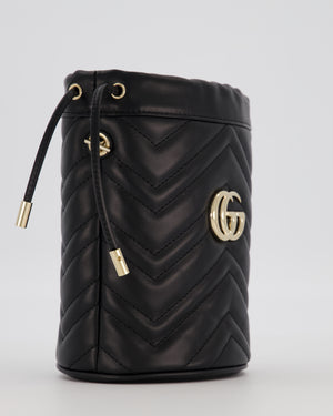 Gucci Black Calfskin GG Matelasse Marmont Mini Bucket Bag with Light Gold Hardware