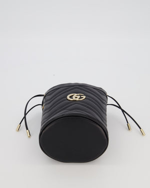 Gucci Black Calfskin GG Matelasse Marmont Mini Bucket Bag with Light Gold Hardware