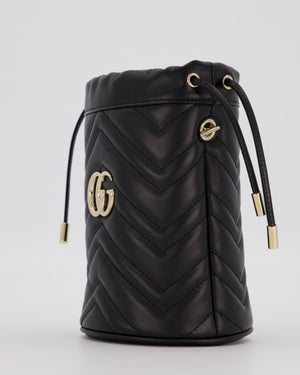 Gucci Black Calfskin GG Matelasse Marmont Mini Bucket Bag with Light Gold Hardware