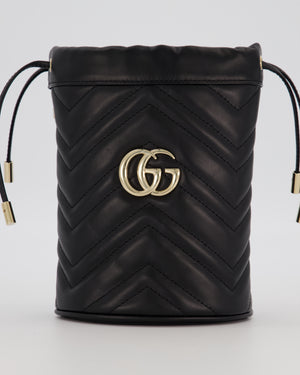 Gucci Black Calfskin GG Matelasse Marmont Mini Bucket Bag with Light Gold Hardware