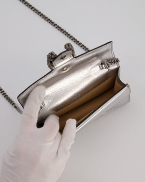 Gucci Metallic Silver Dionysus Wallet on Chain Bag in Calfskin Leather with Silver Hardware