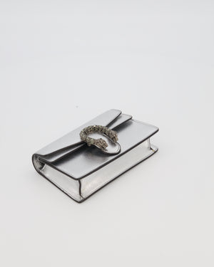 Gucci Metallic Silver Dionysus Wallet on Chain Bag in Calfskin Leather with Silver Hardware