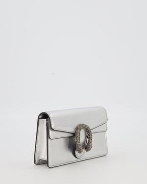 Gucci Metallic Silver Dionysus Wallet on Chain Bag in Calfskin Leather with Silver Hardware