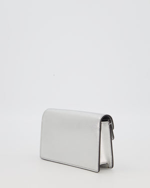 Gucci Metallic Silver Dionysus Wallet on Chain Bag in Calfskin Leather with Silver Hardware