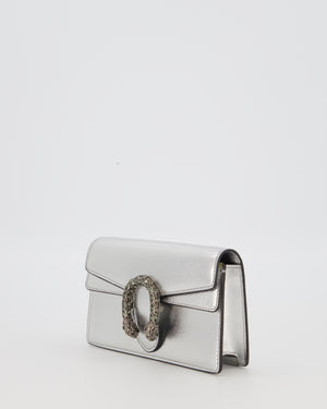 Gucci Metallic Silver Dionysus Wallet on Chain Bag in Calfskin Leather with Silver Hardware