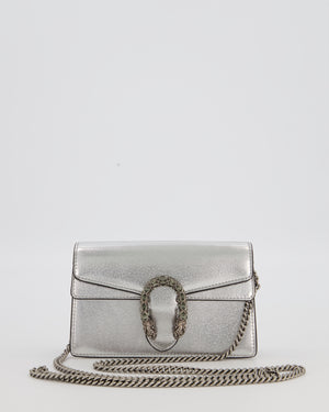 Gucci Metallic Silver Dionysus Wallet on Chain Bag in Calfskin Leather with Silver Hardware