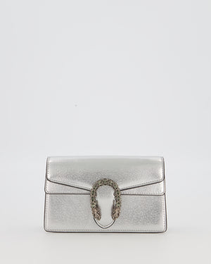 Gucci Metallic Silver Dionysus Wallet on Chain Bag in Calfskin Leather with Silver Hardware
