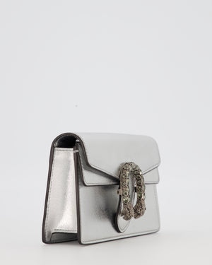 Gucci Metallic Silver Dionysus Wallet on Chain Bag in Calfskin Leather with Silver Hardware