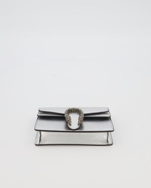 Gucci Metallic Silver Dionysus Wallet on Chain Bag in Calfskin Leather with Silver Hardware