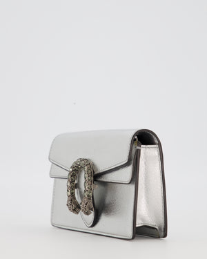 Gucci Metallic Silver Dionysus Wallet on Chain Bag in Calfskin Leather with Silver Hardware