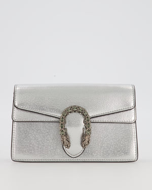 Gucci Metallic Silver Dionysus Wallet on Chain Bag in Calfskin Leather with Silver Hardware