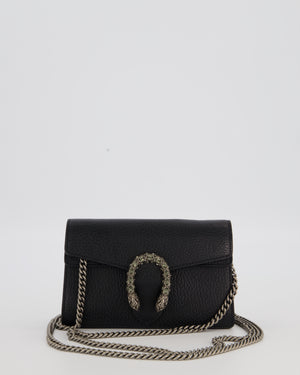 Gucci Black Dionysus Wallet on Chain Bag in Calfskin Leather with Gunmetal Grey Hardware
