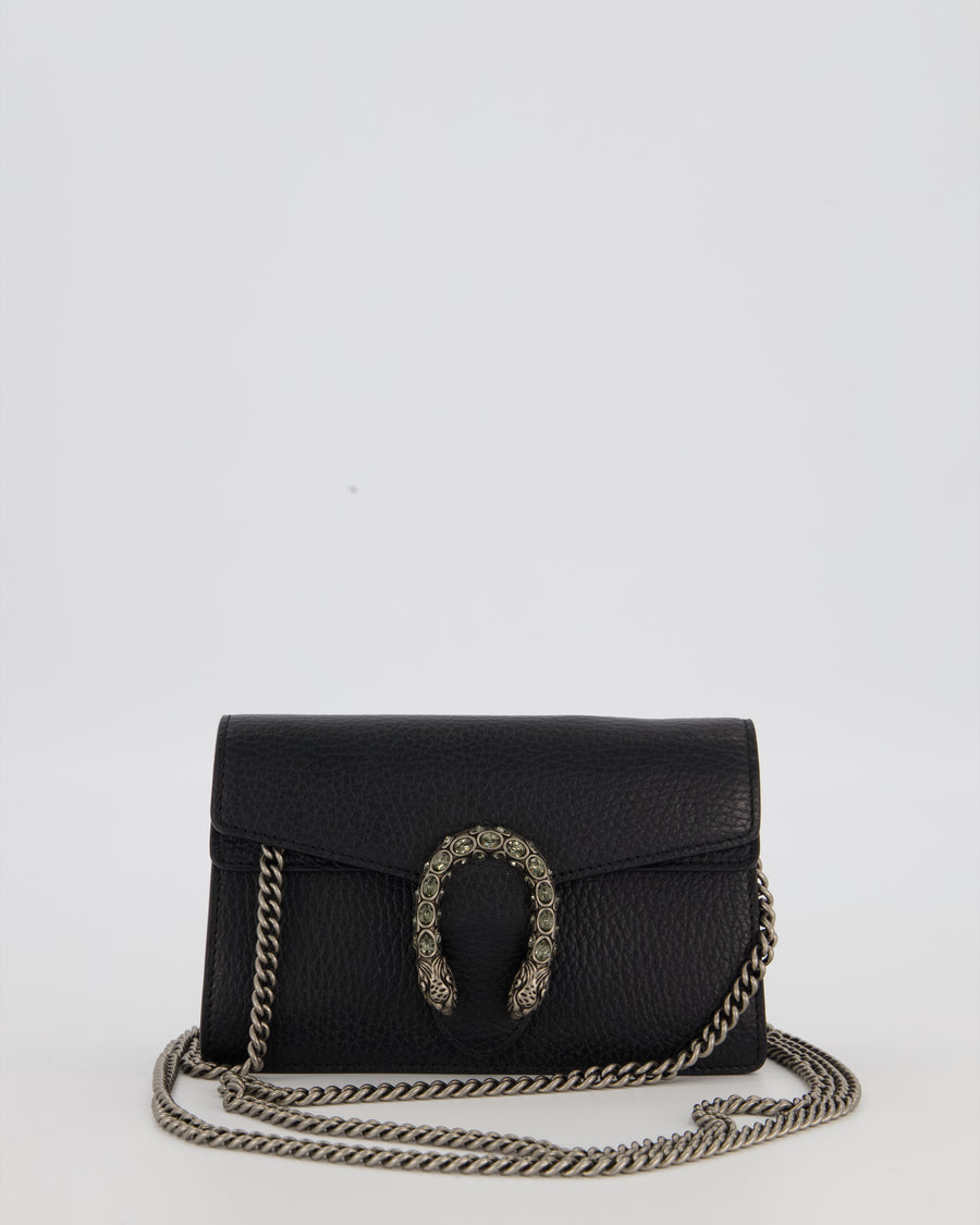 Gucci Black Dionysus Wallet on Chain Bag in Calfskin Leather with Gunmetal Grey Hardware